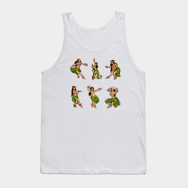 Vintage Hawaiian Hula Girls Illustration Tank Top by SLAG_Creative